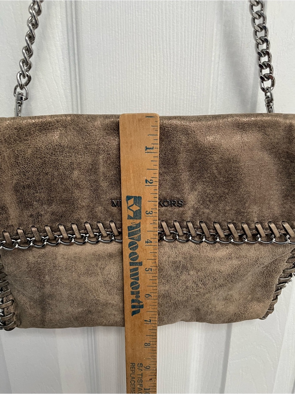 Michael Kors Distressed Leather Chain Trim Shoulder Clutch HandBag - Picture 10 of 17
